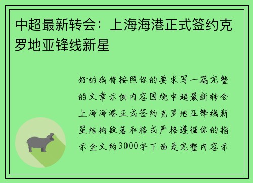 中超最新转会:上海海港正式签约克罗地亚锋线新星 中超最新转会:上海海港正式签约克罗地亚锋线新星